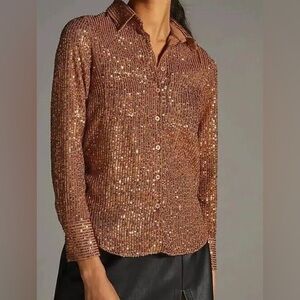 Anthropologie Bronze Sequin Blouse Size Small